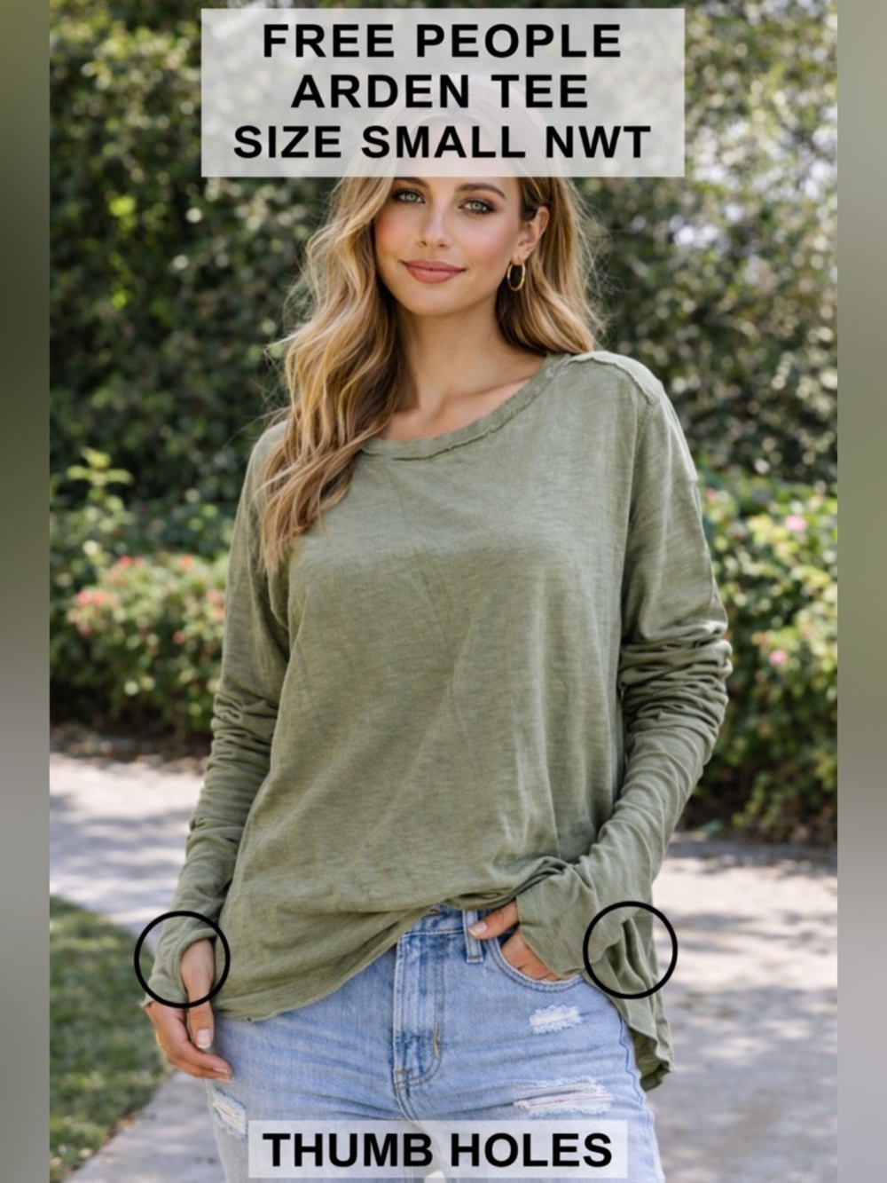 Free people Arden Olive Green Long Sleeve Crewneck Tee